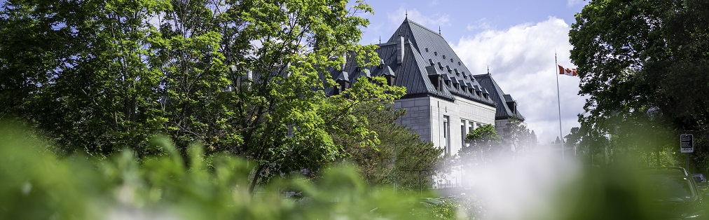 L’édifice de la Cour suprême du Canada, vu à travers des branches d’arbres