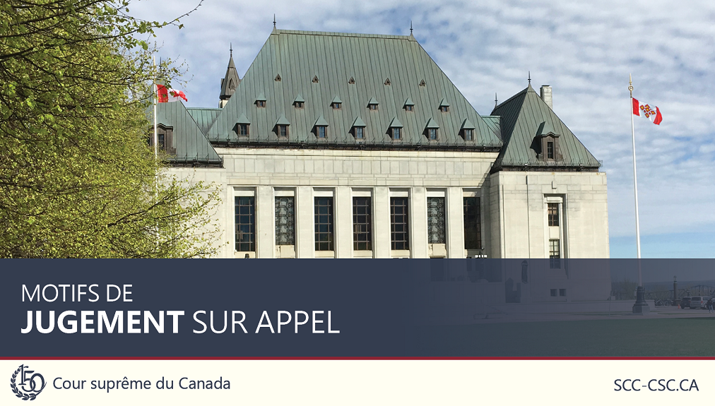 Le titre ''Motifs de jugement sur appel', superposé sur une photo de l’édifice de la Cour suprême