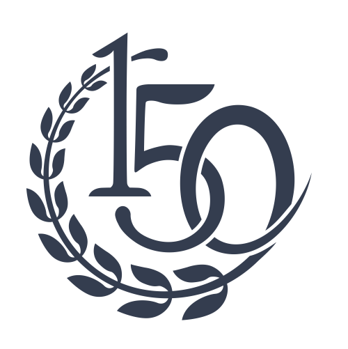 The Supreme Court's 150th anniversary logo: interlaced numbers surrounded by laurels